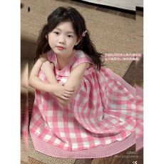 批发【纯棉儿童格纹长款连衣裙<b class='q'>夏装</b>新款裙子<b class='q'>女</b><b class='q'>童</b>宝宝文艺风格子吊带裙