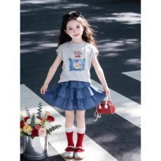 批发<b class='q'>女</b><b class='q'>童</b>套装夏季2026新款儿童洋气时髦短袖T恤女孩夏装蛋糕裙两件套
