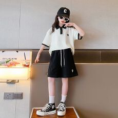 批发【原版质量】女童套装夏季<b class='q'>运动</b>服女大童休闲时髦夏装短裤两件套