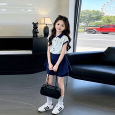 女童夏季套装2026女孩休闲polo衫短裤两件套儿童洋气运动外穿夏装