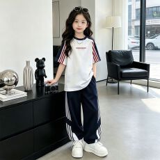批发女童夏季短袖套装2026年新款中大童夏装薄款儿童<b class='q'>运动</b>长裤两件套
