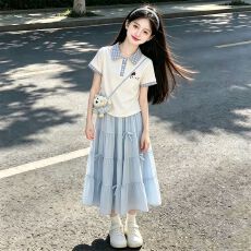 批发<b class='q'>女</b><b class='q'>童</b>夏装2026新款女孩夏季薄款短袖<b class='q'>裙子</b>两件套儿童大童半身裙套装