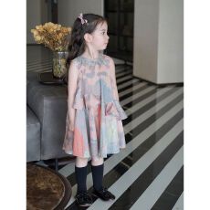 批发儿童连衣裙<b class='q'>女童</b><b class='q'>公主裙</b>沙滩裙女宝宝裙子荷叶边裙（聚酯纤维）