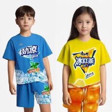 批发儿童夏季套装冰红茶搞笑服劲凉短袖两件套（聚酯纤维）