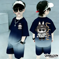 批发冰爽网孔<b class='q'>男</b><b class='q'>童</b>时尚<b class='q'>套装</b>夏季短袖渐变帅气速干运动服两件套（涤纶）