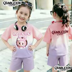 批发（涤纶）<b class='q'>女</b><b class='q'>童</b><b class='q'>套装</b>新款夏季儿童短袖速女孩薄衣服两件套