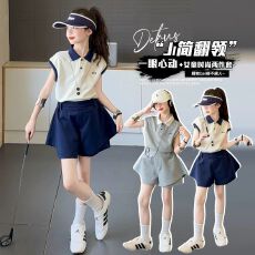 批发<b class='q'>女</b><b class='q'>童</b>运动套装夏季2026新款儿童洋气时髦夏装女孩Polo衫短裤两件套
