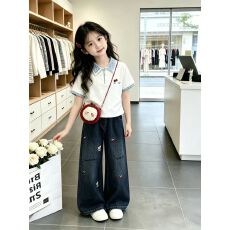 批发2026新款夏儿童多巴胺<b class='q'>牛仔</b>裤高级感小学生<b class='q'>套装</b>女