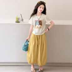批发初中生女夏套装2026新款中大童巨好看<b class='q'>夏季</b>衣服儿童洋气九分灯笼裤