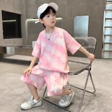 批发男童夏装短袖套装2026<b class='q'>新款</b>中大童夏季男孩帅气时髦扎染儿童衣服潮