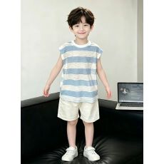 批发男<b class='q'>童</b><b class='q'>冰</b>丝条纹背心<b class='q'>夏季</b>套装2026新款帅气时尚上衣男孩百搭休闲短裤
