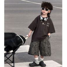 批发男<b class='q'>童</b><b class='q'>短袖</b><b class='q'>夏</b>季套装2026新款宝宝夏装韩版儿<b class='q'>童</b>T恤豹纹短裤两件套潮