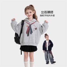 批发<b class='q'>儿童</b>连帽拉链外套女童春季学院风<b class='q'>卫衣</b>开衫女孩春装休闲衣服潮童装