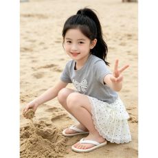 批发女宝宝夏季简约休闲套装裙2026新款<b class='q'>短袖</b>T恤上衣波点蛋糕半身裙子