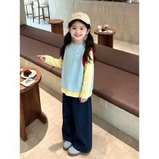 批发<b class='q'>女童</b>韩系<b class='q'>春秋</b>假两件T恤2026新款儿童小女孩百搭宽松拼色长袖上衣