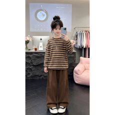批发女童秋套装2026新款女孩大童时髦条纹卫衣<b class='q'>裤子</b><b class='q'>儿童</b>洋气休闲两件套