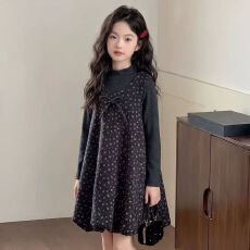 批发女童连衣裙<b class='q'>秋</b>冬轻奢风套装裙子加厚打底衫背心裙中大童爆款两件套