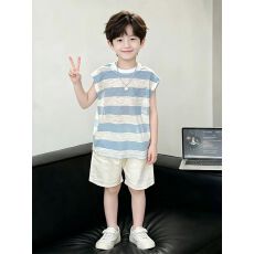 批发<b class='q'>男</b>童冰<b class='q'>丝</b>条纹<b class='q'>背心</b>夏季套装2026新款帅气时尚上衣<b class='q'>男</b>孩百搭休闲<b class='q'>短裤</b>