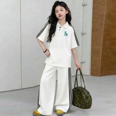 批发女童夏季t恤套装2026新款韩版洋气小女孩短袖Polo衫休闲裤两件套