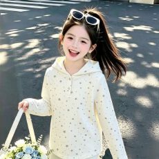 批发【260克膨体德绒，87聚酯纤维13氨纶】儿童秋冬季女童连帽打底衫