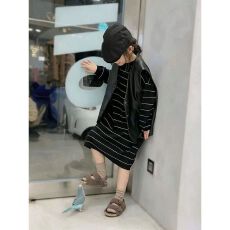 批发纯棉 羊毛<b class='q'>裙</b>两种规格<b class='q'>女童</b>后开叉<b class='q'>条纹</b>连衣<b class='q'>裙</b>