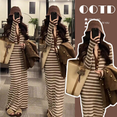 批发现现 孕妇装秋<b class='q'>冬</b>新款收腰显瘦时尚气质长款针织孕妇连衣裙