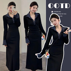 批发现现 孕妇装<b class='q'>秋</b>冬新款收腰显瘦时尚气质长款针织拼接孕妇连衣裙