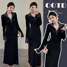 批发现现 孕妇装<b class='q'>秋</b>冬新款收腰显瘦时尚气质长款针织拼接孕妇连衣裙