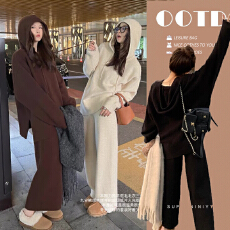 批发韩版<b class='q'>孕妇装</b>休闲连帽针织上衣+阔脚裤两件套<b class='q'>孕妇</b><b class='q'>套装</b>