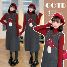 批发圣诞新年款小个子孕妇装时尚蘑菇裙+打底衫孕妇连衣裙两件套