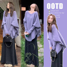 批发减龄韩系高级感<b class='q'>孕妇装</b>蝙蝠袖针织半身裙+<b class='q'>孕妇</b><b class='q'>上衣</b>两件套套装