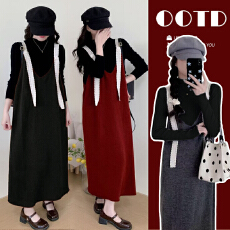 批发韩版孕妇装宽松孕妇连衣裙懒人红色背心裙套装两件套