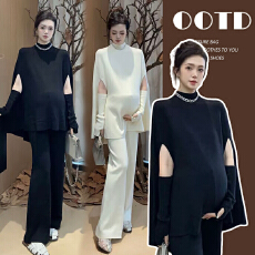 批发原版品质 气质<b class='q'>孕妇</b><b class='q'>套装</b>赫本风秋冬蝙蝠袖针织<b class='q'>上衣</b>+裤子三件套装