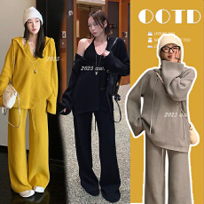 批发慵懒休闲连帽<b class='q'>上衣</b>+背心+针织阔腿裤三件套<b class='q'>孕妇</b><b class='q'>套装</b>