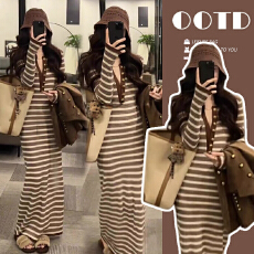 批发现现 孕妇装秋冬新款收腰显瘦时尚气质长款针织孕妇连衣裙