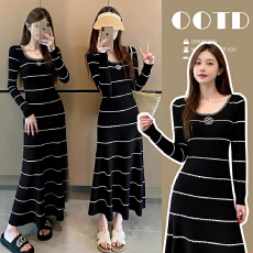 批发现现 孕妇装秋冬新款收腰显瘦时尚气质长款针织孕妇连衣裙