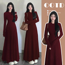 批发现现 孕妇装2025秋冬新款收腰显瘦时尚气质长款针织孕妇连衣裙