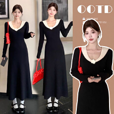 批发现现 <b class='q'>孕妇装</b>秋冬新款收腰显瘦时尚气质长款拼接针织<b class='q'>孕妇</b><b class='q'>连衣裙</b>