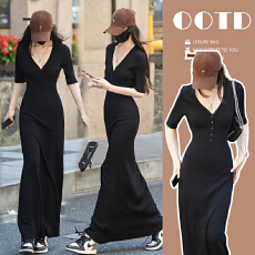 批发超薄针织孕妇夏装辣妈修身V领孕妇连衣裙可哺乳