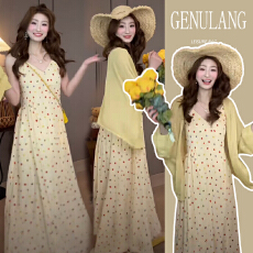 批发現货~<b class='q'>春</b>夏新款韩版波点洋气度假风吊带裙+防晒开衫两件套孕妇套装