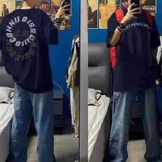 批发精梳纯棉230克纯棉短袖宽松落肩印花<b class='q'>T</b><b class='q'>恤</b>夏季上衣设计感小众