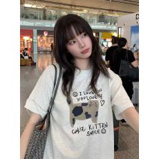 批发精梳纯棉230克纯棉<b class='q'>短袖</b>宽松落肩印花T恤夏季上衣设计感小众