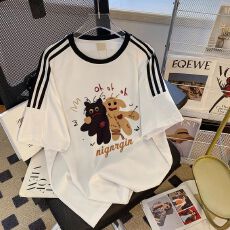 批发精梳纯棉230克纯棉<b class='q'>短袖</b>230克插肩袖三条八分T恤宽松印花