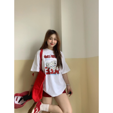 批发精梳纯棉230克纯棉<b class='q'>短袖</b>宽松落肩印花T恤夏季上衣设计感小众