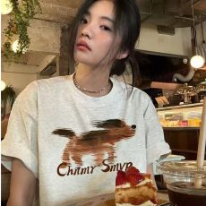 批发精梳纯棉230克纯棉<b class='q'>短袖</b>宽松落肩印花T恤夏季上衣设计感小众