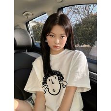 批发精梳纯棉230克纯棉<b class='q'>短袖</b>宽松落肩印花T恤夏季上衣设计感小众