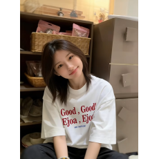 批发精梳纯棉230克纯棉<b class='q'>短袖</b>宽松落肩印花T恤夏季上衣设计感小众