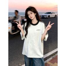 批发精梳纯棉230克纯棉短袖230克插肩袖三条八分<b class='q'>T</b><b class='q'>恤</b>宽松印花