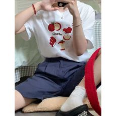 批发精梳纯棉230克纯棉短袖宽松落肩<b class='q'>印花</b>T恤夏季上衣设计感小众