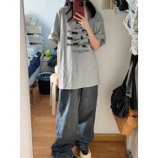 批发精梳纯棉230克纯棉短袖宽松落肩<b class='q'>印花</b>T恤夏季上衣设计感小众